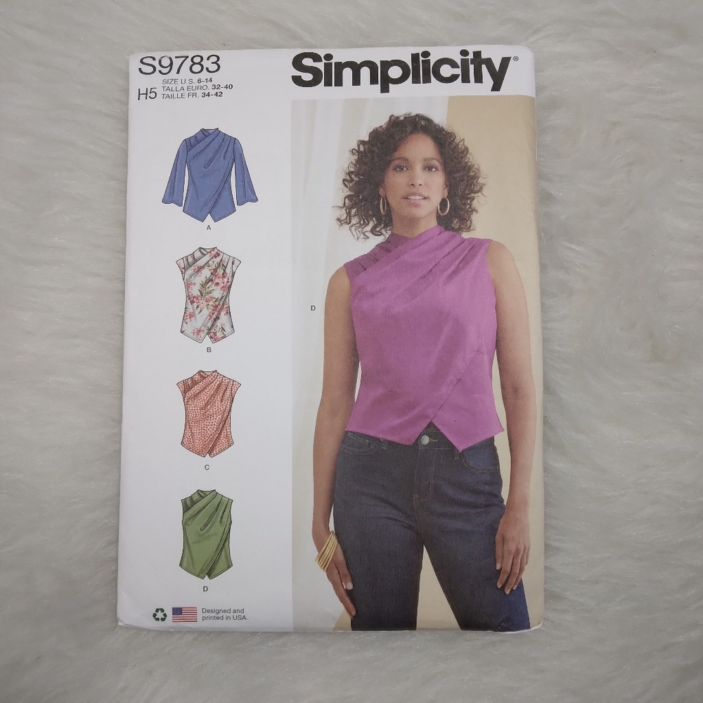 SIMPLICITY S9783 Sz 6-14 Misses Cross Draped Front Top In 2 Lengths Sleeve Optio
